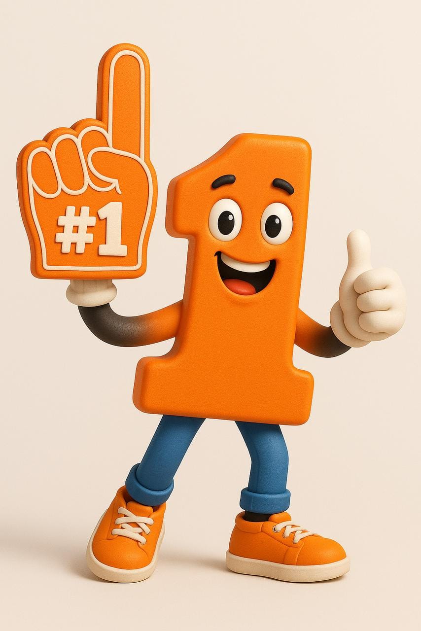 Mascote oficial da 1 Click Delivery, personagem laranja em forma de número 1
